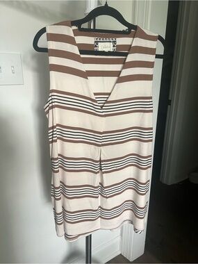 Anthropology Deletta Striped V-Neck Tank — Cream & Brown size small
